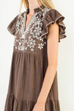 THML Taylor Textured Short Sleeve Embroidery Dress