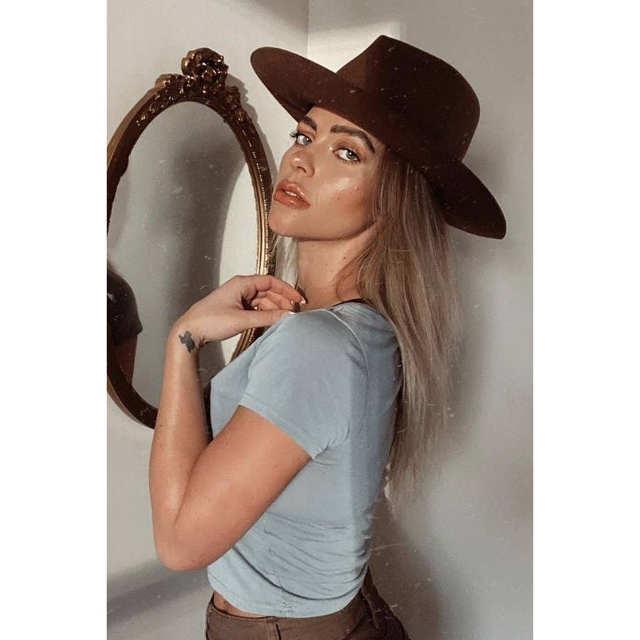 Prairie Boho Cottagecore Western 100% Wool Rancher Hat New Olive Pique Kaia Blk Prairie Boho Cottagecore Western 100% Wool Rancher Hat New  main image 4