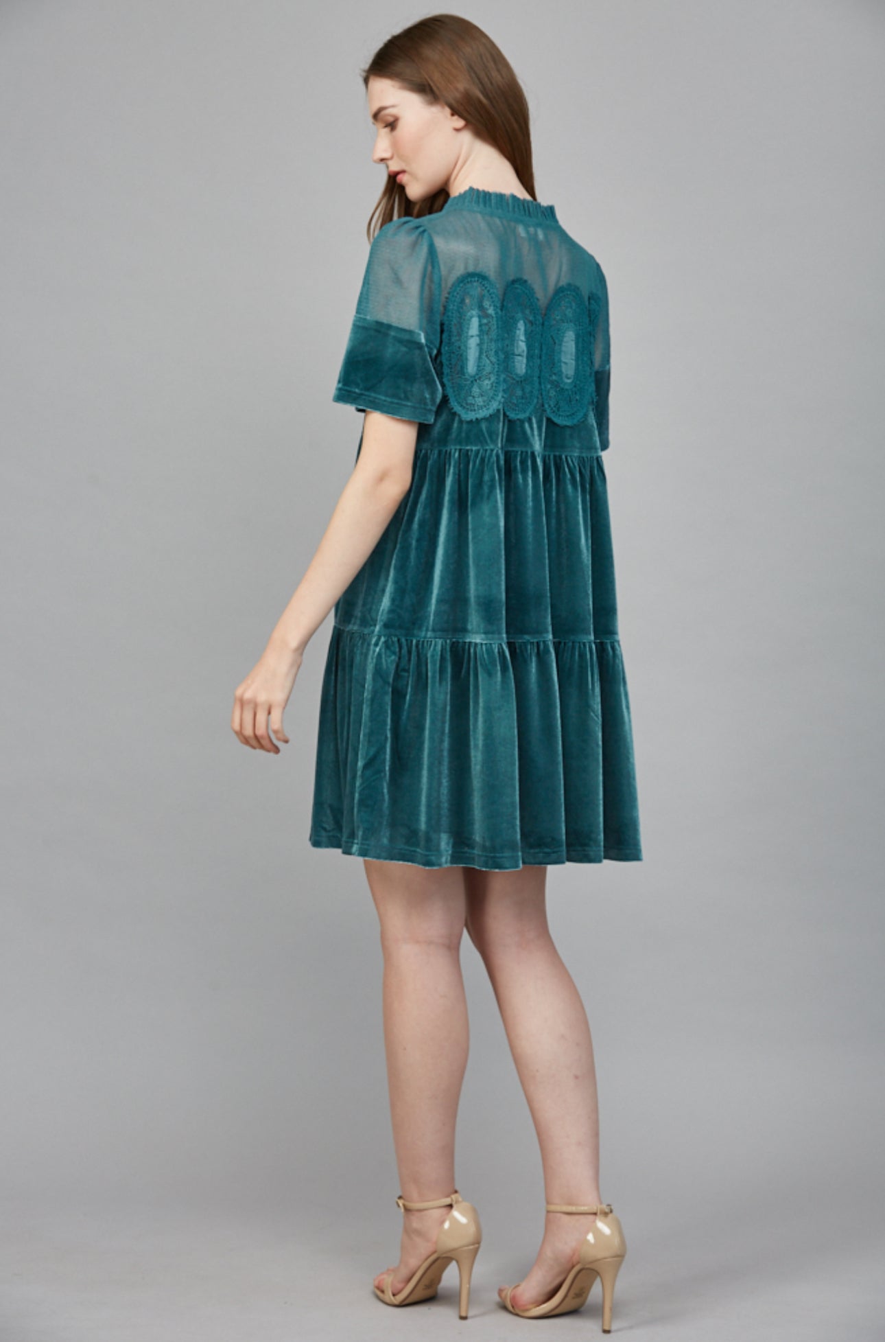 Sarah Lace Detail Velvet Fate Dress- Sale S