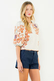 THML Juliana Floral Embroidered Puff Sleeve Top