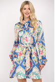 Leslie Blue Scarf Print Tie FATE Dress