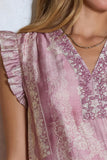 Julissa Ruffle Sleeve V Neck Relaxed Fit Current Air Blouse