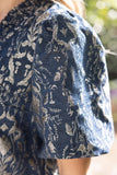 Daphne Smocked V Neck Jacquard Shift VOY Dress