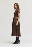 Astrid Grade and Gather Chocolate Ruffle Satin Midi Dress