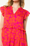 Katrina Flower Print Tiered THML Dress