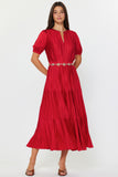 Velma Puff Sleeves Pleated Maxi Current Air Dress
