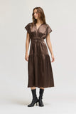 Astrid Grade and Gather Chocolate Ruffle Satin Midi Dress