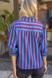 Tricia Side Cover Button Puff Sleeve Stripe VOY Top