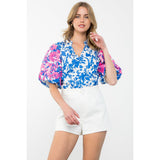 Cherie Embroidered Puff Sleeve Print THML Top