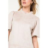 Hattie Short Sleeve Cream Suede THML Dress