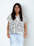 Norah Geometric V-Neck Blouse Pinch Top