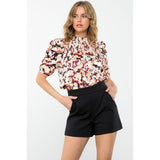 Alison Ruched Sleeve Printed THML Top