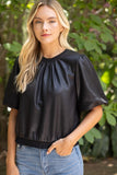 Leah Ribbed Knit Band Solid Faux Leather VOY Top