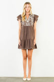 THML Taylor Textured Short Sleeve Embroidery Dress
