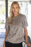 Toni Trellis Trimmed Crushed Velvet Bubble Sleeve VOY Top