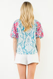 THML Felicity Floral Pattern Puff Sleeve V Neck Top