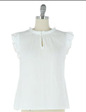 Eva White Ruffle Keyhole Neck Skies are Blue Top