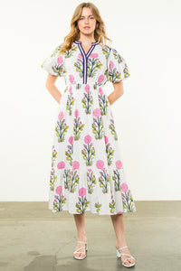 Nicole Puff Sleeve Flower Print Maxi THML Dress