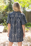 Daphne Smocked V Neck Jacquard Shift VOY Dress