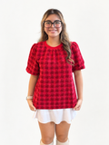 Parker Back V-Neck Bubble Sleeve Plaid VOY Top