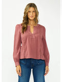 Lovestitch Selma Long Sleeve Embroidered Pintuck Blouse with Lace Trim