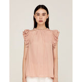 Ayla Grade and Gather Pink Clay Bubble Sleeve Satin Blouse