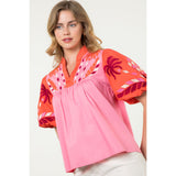 Estela Embroidered Detail Puff Sleeve Poplin THML Top