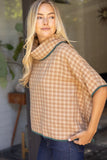 Natalie Cowl Neck Contrast Binding Detailed Houndstooth VOY Poncho