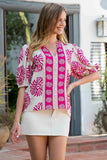 THML Liza Puff Sleeve Abstract Top