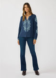 Lovestitch Stacey Embroidered Long Sleeve Button Down Top