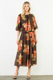 THML Ava Floral Print Skirt with Velvet Tie Waist