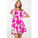 Lexi Magenta Short Sleeve Printed Midi Dress