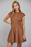 Cora High Neckline Flare Suede Mini FATE Dress
