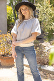 Odette Ribbed Knit Band Solid Faux Leather VOY Top