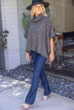 Madelyn Cowl Neck Contrast Binding Detailed Houndstooth VOY Poncho