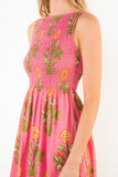 THML Lucy Sleeveless Smocked Pattern Midi Dress
