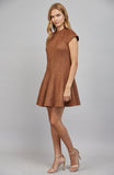 Cora High Neckline Flare Suede Mini FATE Dress