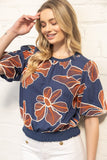 Angelina Contrast Band Detailed Floral Embroidery VOY Top