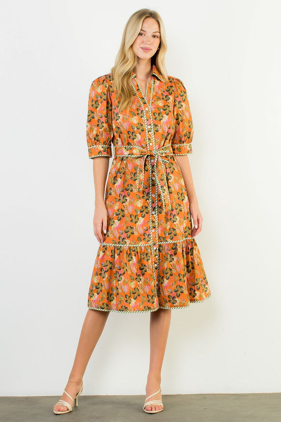 Katrina Puff Sleeve Print Midi THML Dress