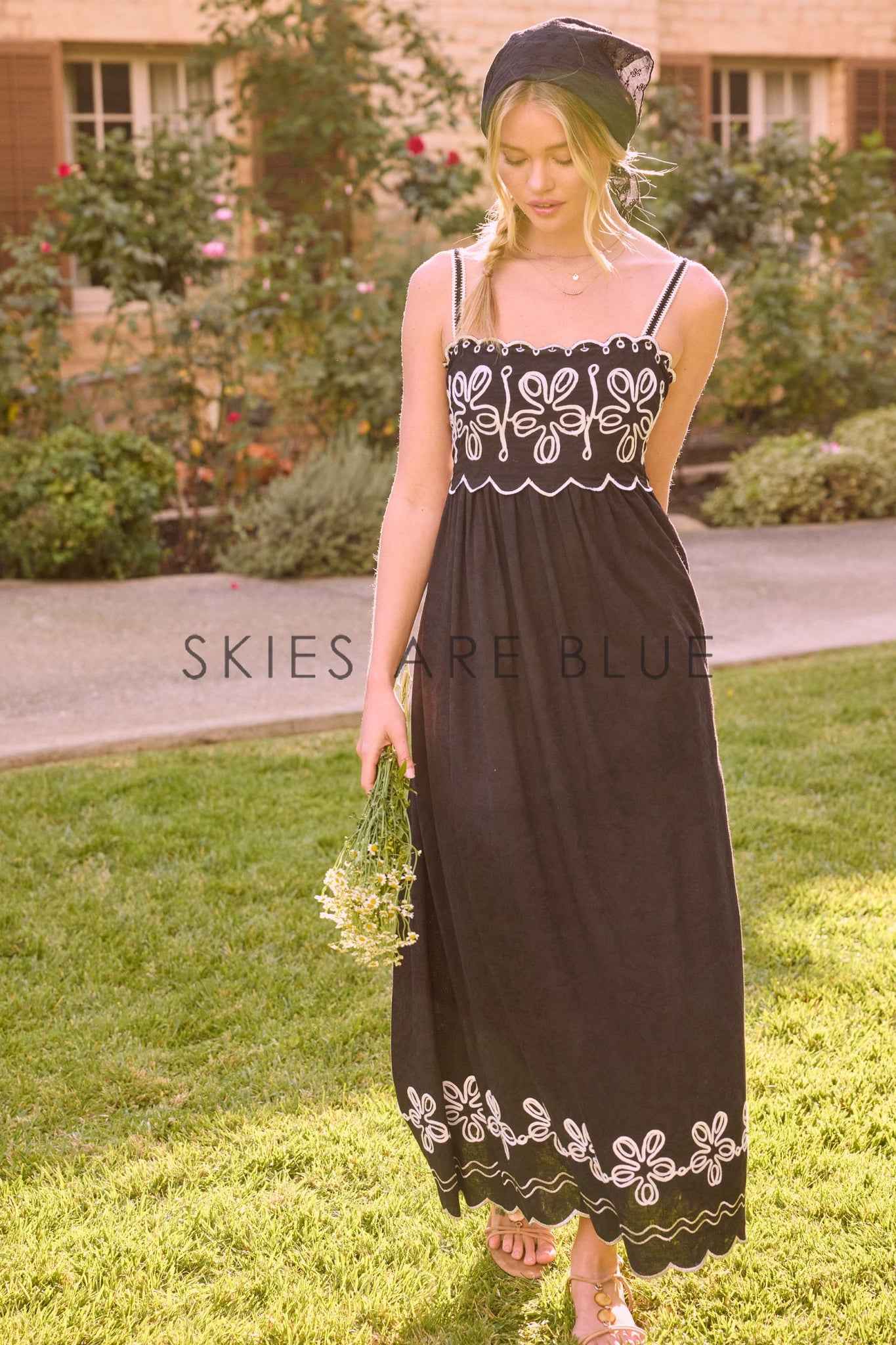 skies are blue embroidered dress Skies Are Blue Plus Size Square Neck Sleeveless Embroidered Maxi Dress, Womens, 3X, Black/Ivory