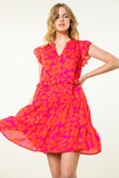 Katrina Flower Print Tiered THML Dress