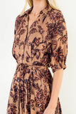 THML Abley Tie Waist Flower Print Midi Dress