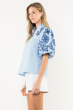 THML Madelyn Embroidered Puff Sleeve Textured Top