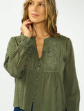 Lovestitch Diana V Neck Embroidered Button Down Top