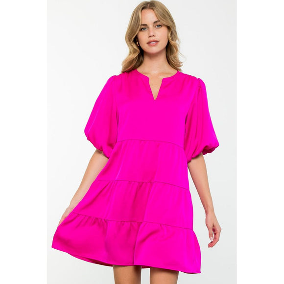 Maggie Puff Sleeve Tiered THML Dress