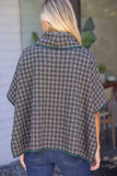 Madelyn Cowl Neck Contrast Binding Detailed Houndstooth VOY Poncho