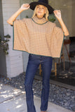 Natalie Cowl Neck Contrast Binding Detailed Houndstooth VOY Poncho