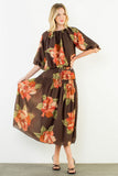 THML Ava Floral Print Skirt with Velvet Tie Waist
