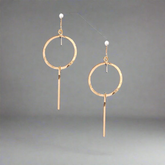 Bella Hammered Gold Circle and Bar Earrings