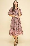 PINCH Lisa Floral Button Down Tiered Midi Dress